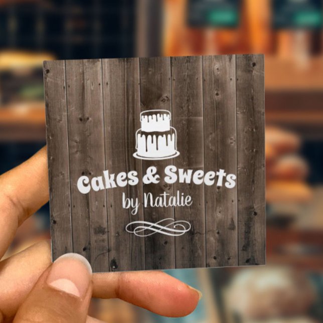 Cakes & Sweets Cupcake Home Bakery Barn Wood Square Business Card (Creator Uploaded)