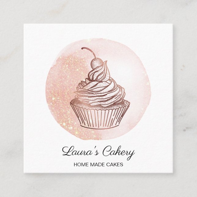 Cakes & Sweets Cupcake Home Bakery Blush Pink Square Business Card (Front)