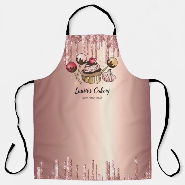 Cakes & Sweets Cupcake Home Bakery Dripping Gold Apron (Front)