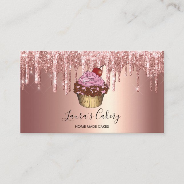 Cakes & Sweets Cupcake Home Bakery Dripping Gold B Business Card (Front)