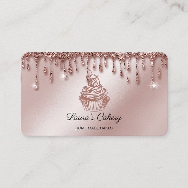 Cakes & Sweets Cupcake Home Bakery Dripping Gold Business Card (Front)