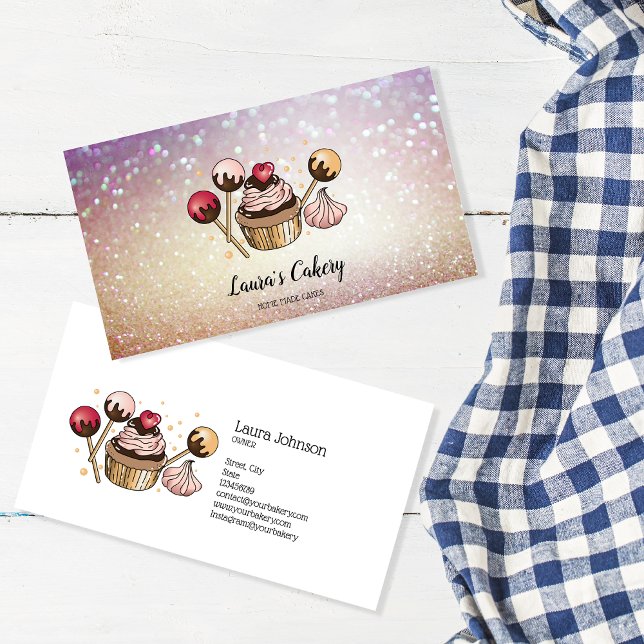 Cakes & Sweets Cupcake Home Bakery Dripping Gold Business Card (Creator Uploaded)