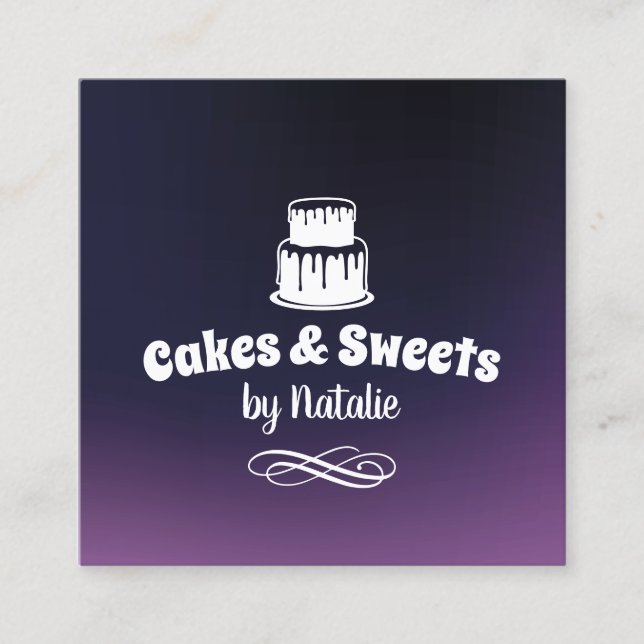 Cakes & Sweets Cupcake Home Bakery Elegant Purple Square Business Card (Front)