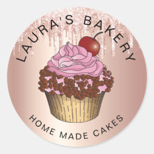 Cakes Sweets Cupcake Home Bakery Girly Watercolor  Classic Round Sticker