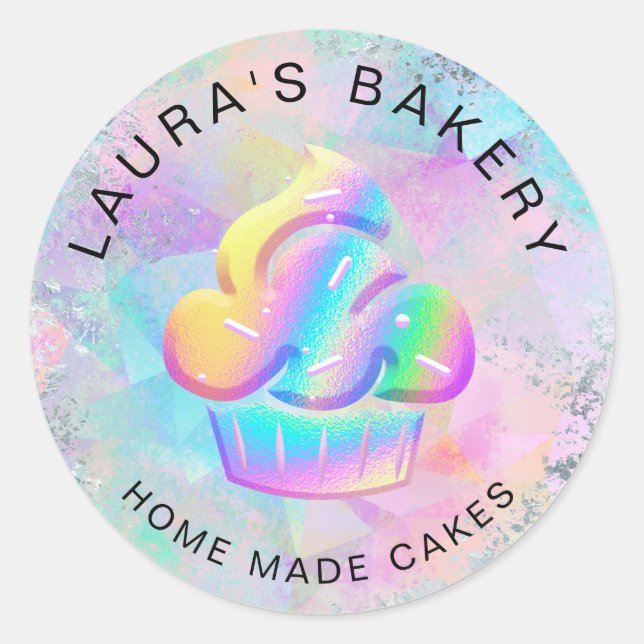 Cakes & Sweets Cupcake Home Bakery  Holographic Classic Round Sticker (Front)