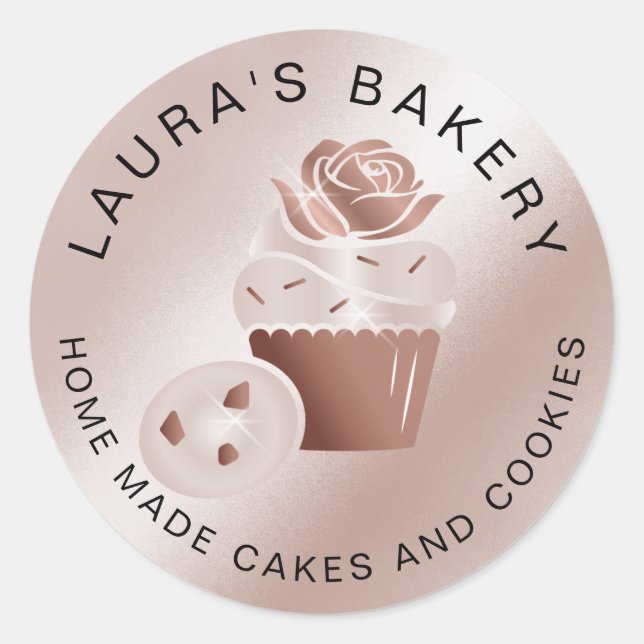 Cakes & Sweets Cupcake Home Bakery Rose Gold Classic Round Sticker (Front)