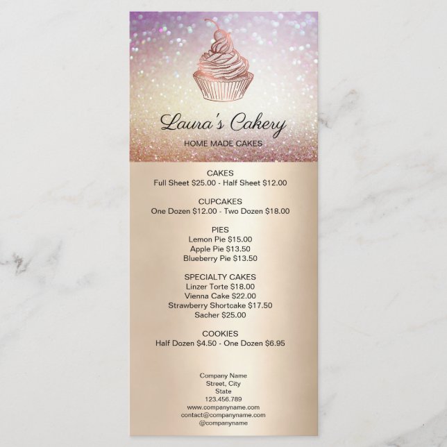 Cakes & Sweets Cupcake Home Bakery Rustic Vintage Menu (Front)