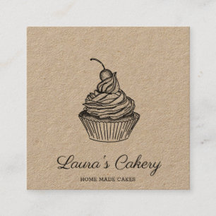 Cakes & Sweets Cupcake Home Bakery Rustic Vintage Square Business Card