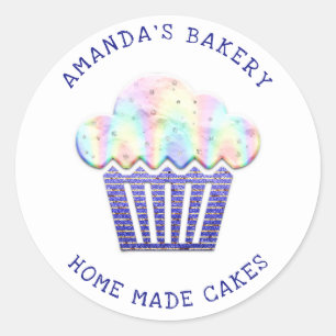 Cakes Sweets Cupcake Home Vegan Bakery Glitter Blu Classic Round Sticker