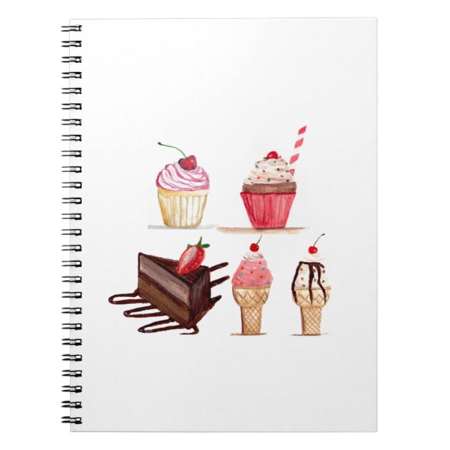 Cakes Watercolor Bakery Sweets Cupcakes Pastry Notebook (Front)