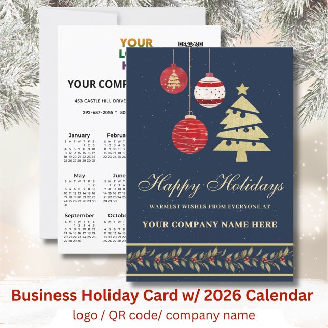 Cal Modern Festive Business Logo QR Holiday Card (Creator Uploaded)