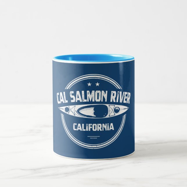 Cal Salmon River California Kayaking Two-Tone Coffee Mug (Center)