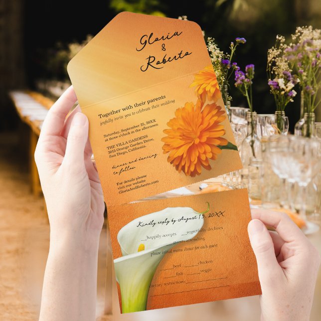 Cala Lily & Marigolds All in One Mexican Wedding All In One Invitation (Creator Uploaded)