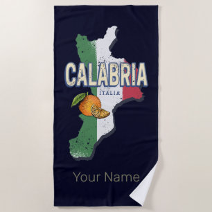 Calabria Italy Retro Region Map Vintage Souvenir Beach Towel