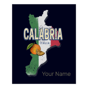 Calabria Italy Retro Region Map Vintage Souvenir Poster