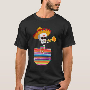 Calaca Blanket Pocket Serape Mexican Fiesta Cinco  T-Shirt