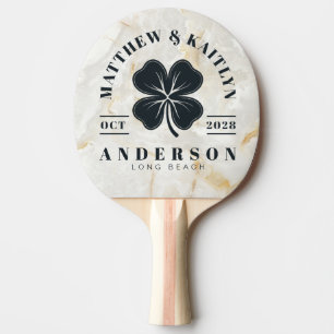 Calacatta Gold Irish Lucky Clover Wedding Crest Ping Pong Paddle