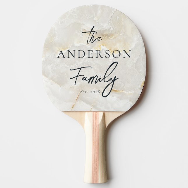 Calacatta Gold Marble Hand Written Family Name Ping Pong Paddle (Front)