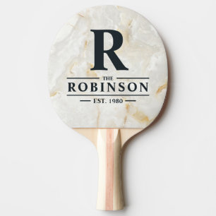Calacatta Gold Marble Stone Family Name & Initial Ping Pong Paddle