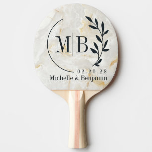 Calacatta Gold Marble Stone Leaf Wedding Monogram Ping Pong Paddle