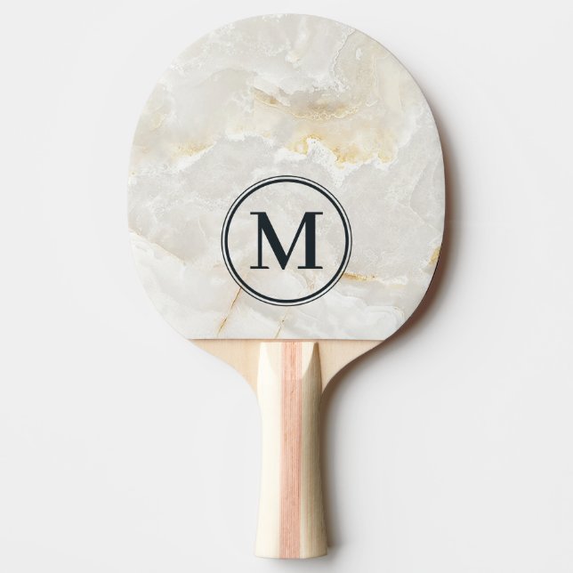 Calacatta Gold Marble Stone Monogram Ping Pong Paddle (Front)