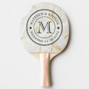 Calacatta Gold Marble Stone Wedding Monogram Star Ping Pong Paddle