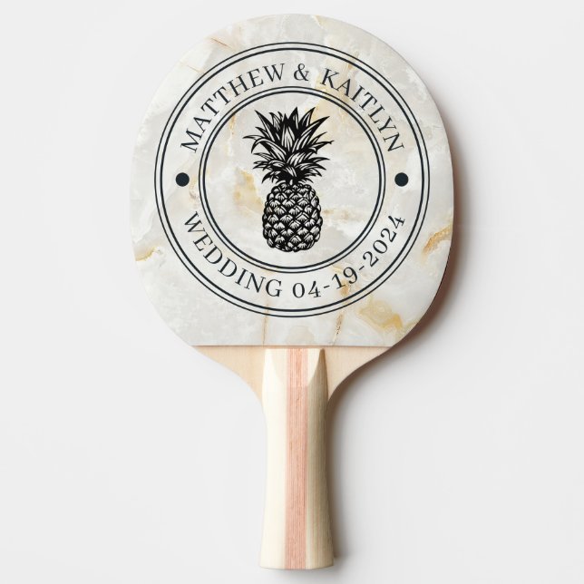 Calacatta Gold Pineapple Wedding Crest & Names Ping Pong Paddle (Front)