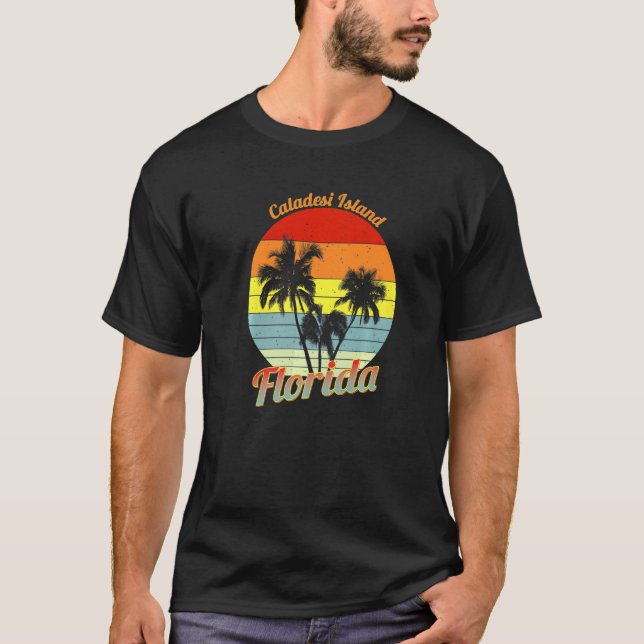 Caladesi Island Florida Retro Tropical Palm Trees  T-Shirt (Front)