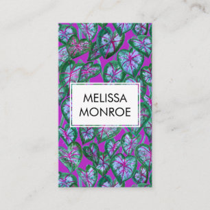 Caladium tropical leaves illustrated watercolor business card