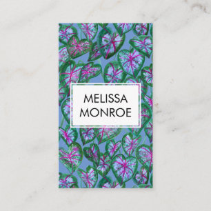 Caladium tropical leaves illustrated watercolor business card