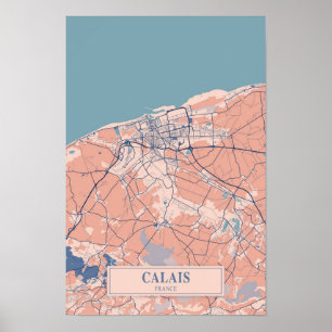 Calais France Breezy City Map Travel Poster
