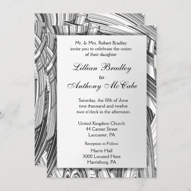 Calamity Black and White Wedding Invitation (Front/Back)