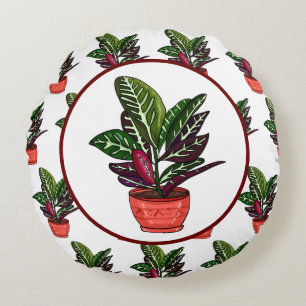 Calathea Hand drawn Plant   Round Cushion
