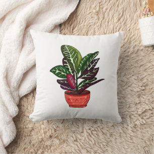 Calathea Hand drawn Plant Throw Pillow