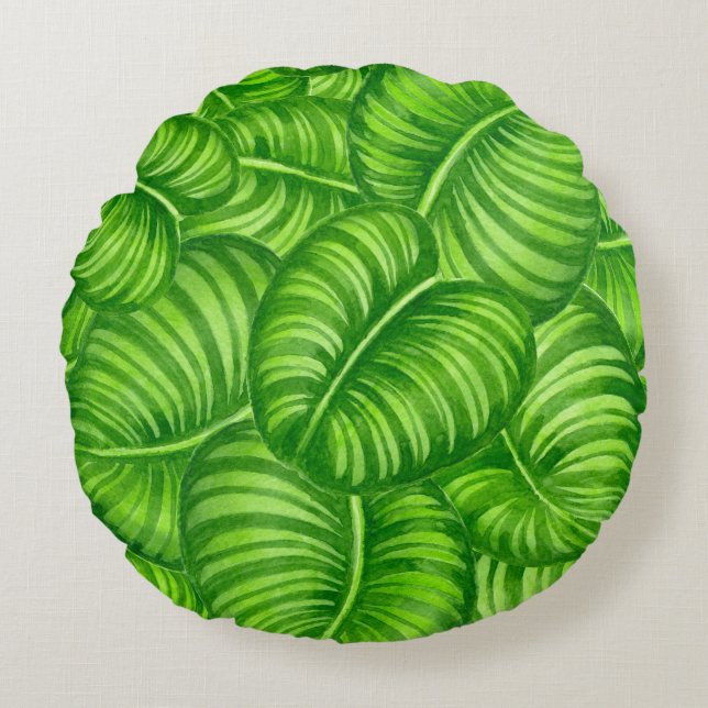 Calathea leaves round cushion (Front)