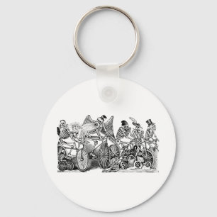 Calavera Bicyclists circa late 1800's Mexico Key Ring