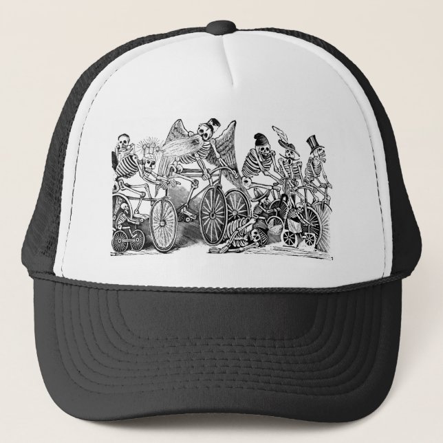 Calavera Bicyclists circa late 1800's Mexico Trucker Hat (Front)