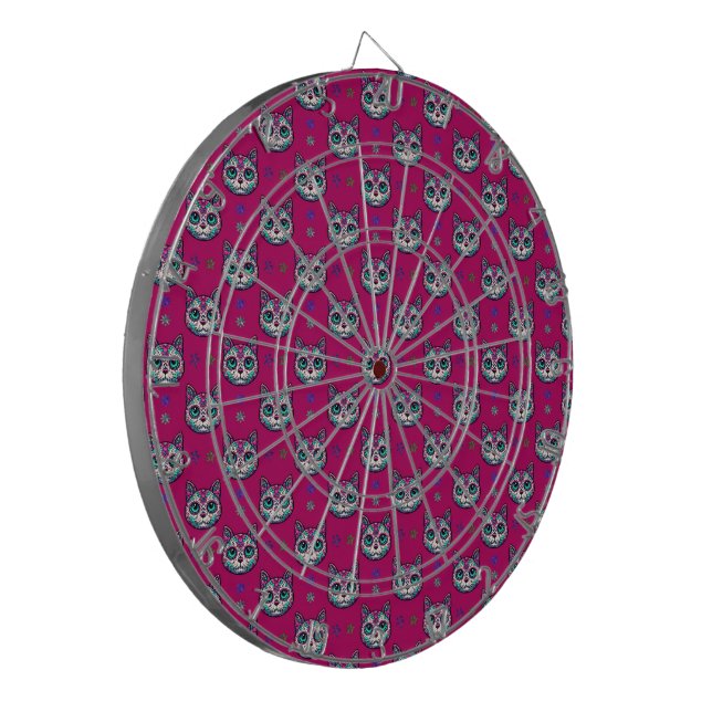 Calavera Cat Art Pattern Dartboard (Front Left)