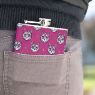 Calavera Cat Art Pattern Hip Flask