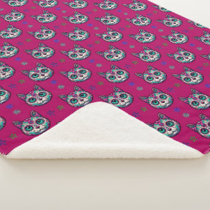 Calavera Cat Art Pattern Sherpa Blanket