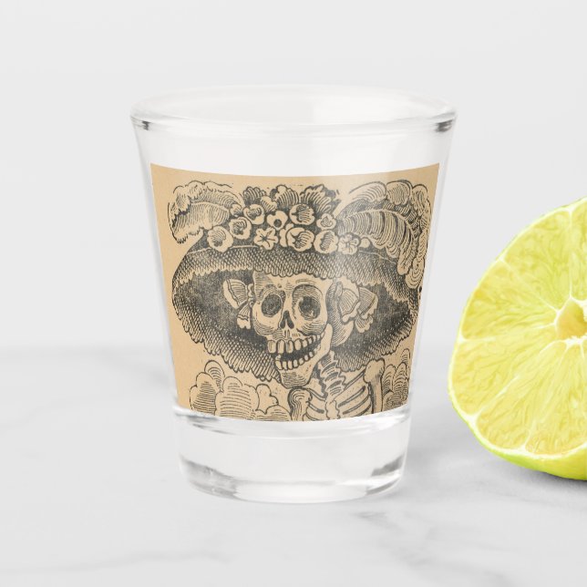Calavera Catrina (Elegant Skeleton) (Dapper Skull) Shot Glass (Front)