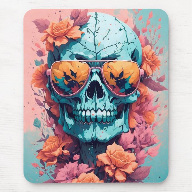 Calavera Floral Colorida Mouse Pad (Front)