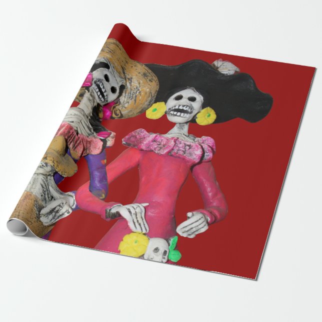 Calavera Hermanas Wrapping Paper (Unrolled)