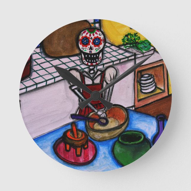 CALAVERA LA COCINERA LA JEFA PAINTING ROUND CLOCK (Front)