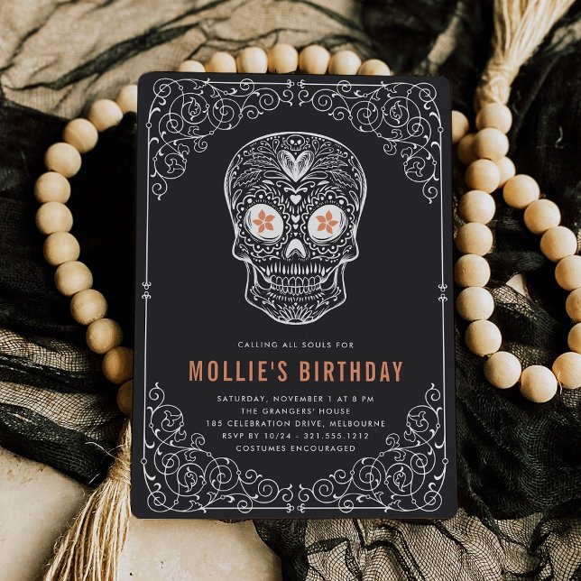 Calavera Skull Dia de los Muertos Birthday Party Invitation (Creator Uploaded)