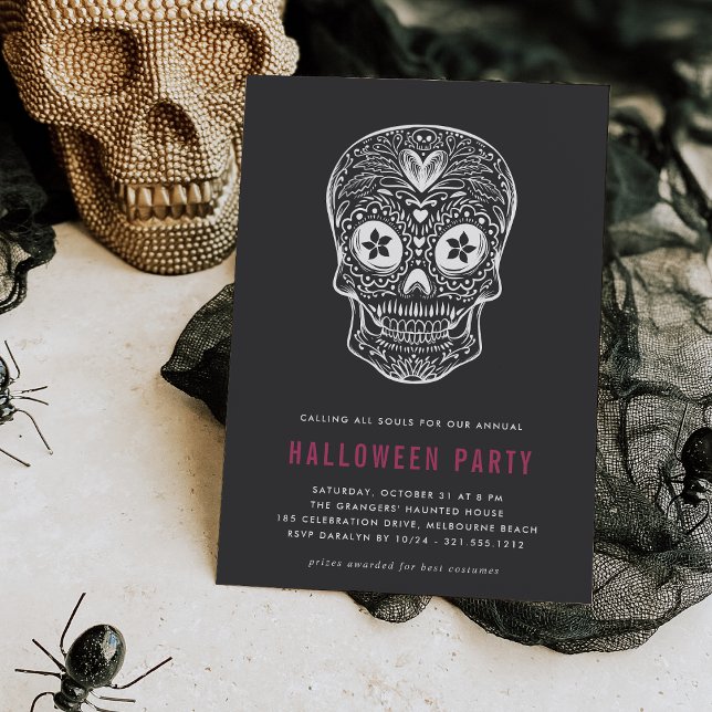 Calavera Skull Halloween Party Invitation (Creator Uploaded)