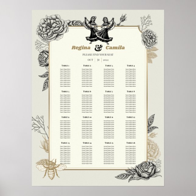 Calaveras (Lesbian) Wedding Seating Chart (Front)