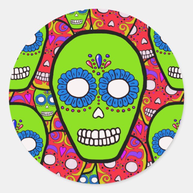 Calaveras Sugar Skulls Classic Round Sticker (Front)