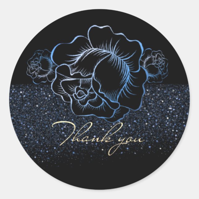 Calcomanía con rosas azules y purpurina classic round sticker (Front)