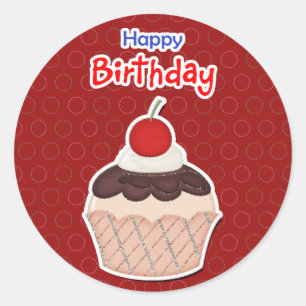 Calcomania - Cupcake - Happy Birthday Classic Round Sticker
